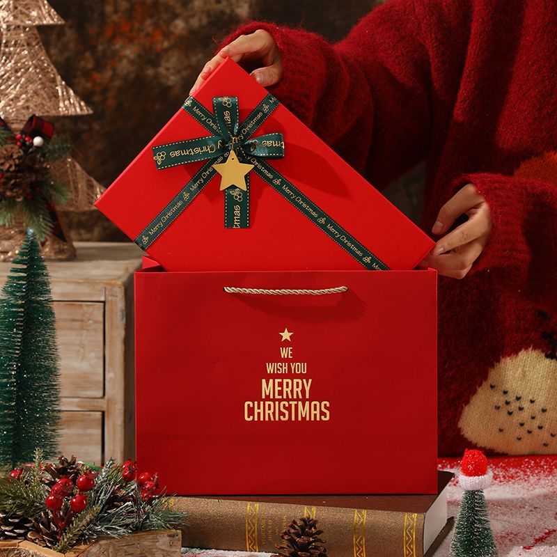Christmas Gift Box with Lid, Reusable Gift Boxes for Gifts, Includes Greeting Card and Raffia