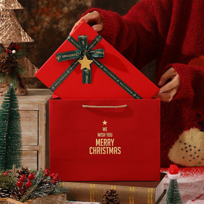 Christmas Gift Box with Lid, Reusable Gift Boxes for Gifts, Includes Greeting Card and Raffia