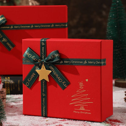 Christmas Gift Box with Lid, Reusable Gift Boxes for Gifts, Includes Greeting Card and Raffia